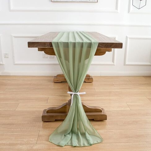 WELTRXE 4 Pack Sage Green Chiffon Table Runner 27.5x120 Inches Romantic Sheer Wedding Table Runner 10Ft Green Tulle Fabric Party Table Decorations for Wedding, Birthday Party, Bridal & Baby Shower in Saudi Arabia