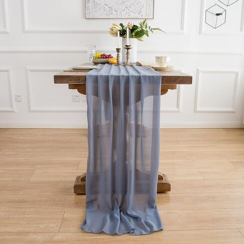 WELTRXE 4 Pack Sage Green Chiffon Table Runner 27.5x120 Inches Romantic Sheer Wedding Table Runner 10Ft Green Tulle Fabric Party Table Decorations for Wedding, Birthday Party, Bridal & Baby Shower in Kuwait