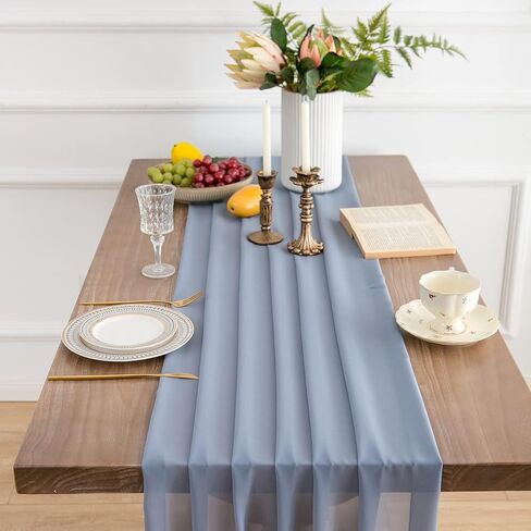 WELTRXE 4 Pack Sage Green Chiffon Table Runner 27.5x120 Inches Romantic Sheer Wedding Table Runner 10Ft Green Tulle Fabric Party Table Decorations for Wedding, Birthday Party, Bridal & Baby Shower in Kuwait