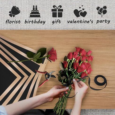 Xanllaxa 60 ورقة ورق تغليف الزهور، ورق مقاوم للماء باللون الوردي والأسود والأبيض، ورق تغليف بحافة ذهبية ورق مزدوج الجوانب لتوريد الزهور، وحفلات الزفاف، وعيد الحب، وأعياد الميلاد، وباقة (22.8 × 22.8 بوصة) in Kuwait