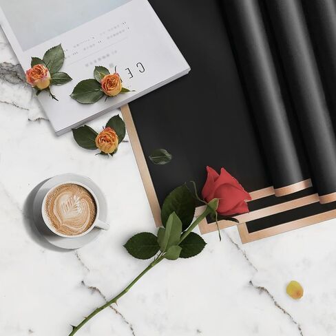 Xanllaxa 60 ورقة ورق تغليف الزهور، ورق مقاوم للماء باللون الوردي والأسود والأبيض، ورق تغليف بحافة ذهبية ورق مزدوج الجوانب لتوريد الزهور، وحفلات الزفاف، وعيد الحب، وأعياد الميلاد، وباقة (22.8 × 22.8 بوصة) in Kuwait