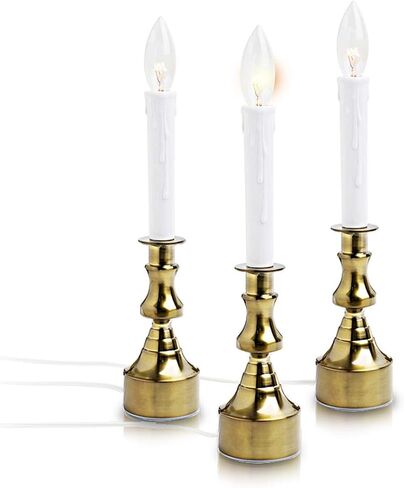 Dimmable Window Candle Electric with Multi Timer IR Controller, Metal Base Christmas Window Candles UL Listed 3 Pack with 2 Extra Replacement Bulb (Brass) in Saudi Arabia
