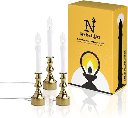 Dimmable Window Candle Electric with Multi Timer IR Controller, Metal Base Christmas Window Candles UL Listed 3 Pack with 2 Extra Replacement Bulb (Brass) in Saudi Arabia