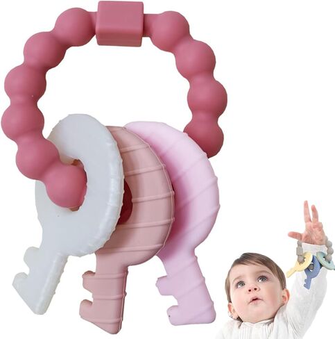 حلقة تسنين من السيليكون من YAPROMO للأطفال، لعبة تسنين لطيفة بمفاتيح للجنسين، لعبة تسنين للأطفال الأولاد والبنات (وردي) in Kuwait