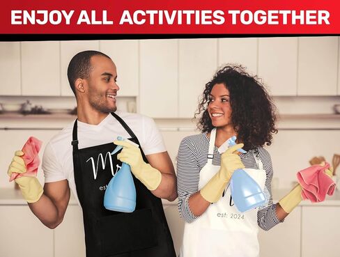 مآزر Prazoli His and Her - هدية خطوبة للأزواج من Mr Mrs Founded 2024، هدية لطيفة لحفلات الزفاف وعناصر تسجيل الزفاف والديكور، هدايا الانتقال لمنزل جديد هدية للعروسين حديثًا in Kuwait