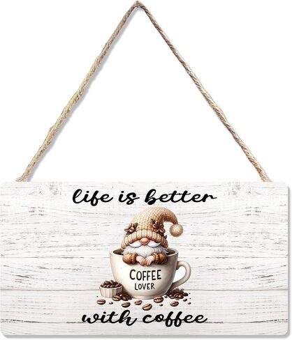 Coffee Gnomes Wooden Sign, Funny Gnome Coffee Hanging Sign Wall Decor for Coffee Lovers, Vintage Art Hanging Sign Decor, Kitchen Coffee Bar Club Door Decor 12 x 6 Inch in Saudi Arabia