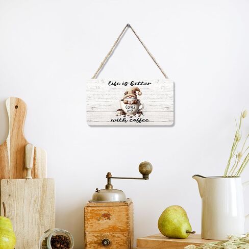 Coffee Gnomes Wooden Sign, Funny Gnome Coffee Hanging Sign Wall Decor for Coffee Lovers, Vintage Art Hanging Sign Decor, Kitchen Coffee Bar Club Door Decor 12 x 6 Inch in Saudi Arabia