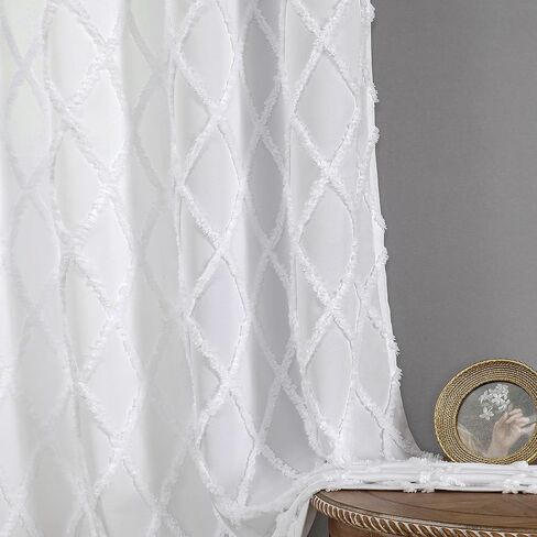 White Light Filtering Curtain 63 Inch 2 Panels Bohemian Diamond Moroccan Plaid Pattern Jacquard Drapes for Living Room Bedroom Winter Canvas Fabric Decorative Curtains, Grommet Top in Saudi Arabia