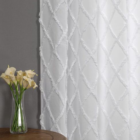 White Light Filtering Curtain 63 Inch 2 Panels Bohemian Diamond Moroccan Plaid Pattern Jacquard Drapes for Living Room Bedroom Winter Canvas Fabric Decorative Curtains, Grommet Top in Saudi Arabia