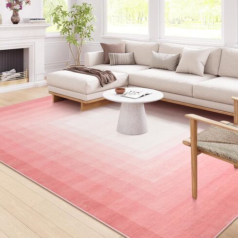 OJIA Modern 5x7 Washable Pink Rugs for Bedroom Girls, Large Bordered Neutral Area Rugs for Living Room, Transitional Soft Non-Slip Accent Carpet for Nursery Dining Dressing Room Home Office in Saudi Arabia