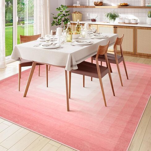 OJIA Modern 5x7 Washable Pink Rugs for Bedroom Girls, Large Bordered Neutral Area Rugs for Living Room, Transitional Soft Non-Slip Accent Carpet for Nursery Dining Dressing Room Home Office in Saudi Arabia