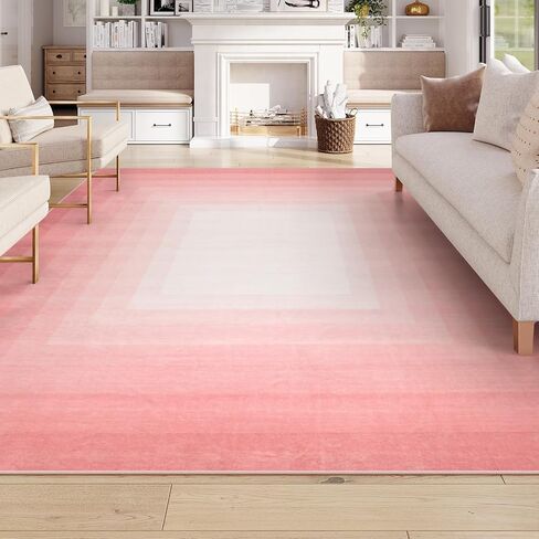 OJIA Modern 5x7 Washable Pink Rugs for Bedroom Girls, Large Bordered Neutral Area Rugs for Living Room, Transitional Soft Non-Slip Accent Carpet for Nursery Dining Dressing Room Home Office in Saudi Arabia