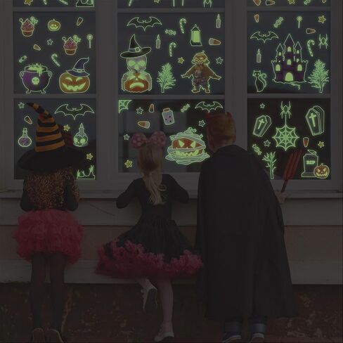 WALPLUS Halloween Window Clings Halloween ديكورات التخليص على الوجهين قابلة لإعادة الاستخدام وقشر وعصا قابلة للإزالة للزجاج غرفة المعيشة غرفة الحضانة المنزل مكتب الهالوين مخلوقات مخيفة سوداء 60 قطعة in Kuwait