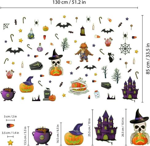 WALPLUS Halloween Window Clings Halloween ديكورات التخليص على الوجهين قابلة لإعادة الاستخدام وقشر وعصا قابلة للإزالة للزجاج غرفة المعيشة غرفة الحضانة المنزل مكتب الهالوين مخلوقات مخيفة سوداء 60 قطعة in Kuwait