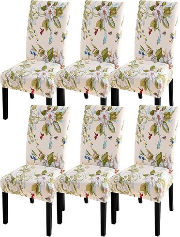 Dining Room Chair Covers 6 Pack, Stretch Spandex Kitchen Chair Covers Removable Washable Parsons Chair Slipcovers Protectors Covers for Dining Room, Party (6Pcs, FlowerH) in Saudi Arabia