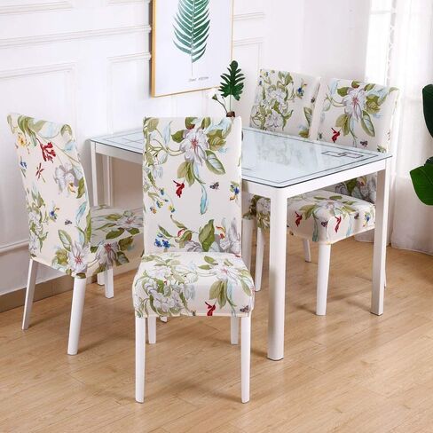 Dining Room Chair Covers 6 Pack, Stretch Spandex Kitchen Chair Covers Removable Washable Parsons Chair Slipcovers Protectors Covers for Dining Room, Party (6Pcs, FlowerH) in Saudi Arabia