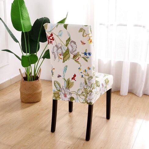 Dining Room Chair Covers 6 Pack, Stretch Spandex Kitchen Chair Covers Removable Washable Parsons Chair Slipcovers Protectors Covers for Dining Room, Party (6Pcs, FlowerH) in Saudi Arabia