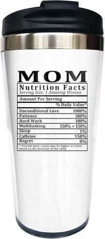 كوب حقائق غذائية للأم، كوب قهوة مضحك للأم أثناء السفر مع أغطية كوب قهوة معزول بفراغ من الفولاذ المقاوم للصدأ زجاجة مياه 15 أونصة in Kuwait