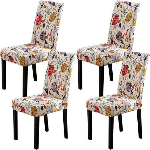 Dining Room Chair Covers 6 Pack, Stretch Spandex Kitchen Chair Covers Removable Washable Parsons Chair Slipcovers Protectors Covers for Dining Room, Party (6Pcs, FlowerH) in Saudi Arabia