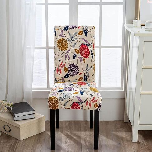 Dining Room Chair Covers 6 Pack, Stretch Spandex Kitchen Chair Covers Removable Washable Parsons Chair Slipcovers Protectors Covers for Dining Room, Party (6Pcs, FlowerH) in Saudi Arabia