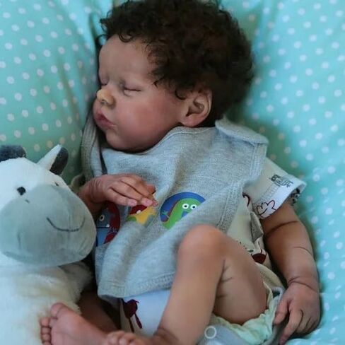 Angelbaby نابض بالحياة لطيف دمية طفل أسود تولد من جديد، 21 بوصة أميركان الأفريقية دمية طفل حديث الولادة تبدو الحياة الحقيقية لينة الجسم طفل ثنائي العرق مع مجموعات هدية دمية الشعر المجعد in Saudi Arabia