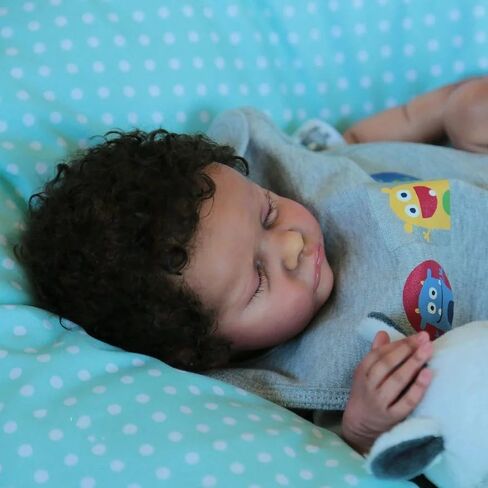 Angelbaby نابض بالحياة لطيف دمية طفل أسود تولد من جديد، 21 بوصة أميركان الأفريقية دمية طفل حديث الولادة تبدو الحياة الحقيقية لينة الجسم طفل ثنائي العرق مع مجموعات هدية دمية الشعر المجعد in Saudi Arabia