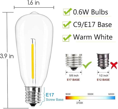 Abeja 10-Pack Edison Light Bulbs, ST40 Clear Edison Light Bulbs, 7 Watt/ E17 Screw Base ST40 Vintage Replacement Light Bulbs for Outdoor Patio ST40 String Lights, Warm White in Saudi Arabia
