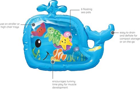 Infantino Jumbo Pat & Play Water Mat, Sea-Themed Mess-Free Water Play for Babies, Supports Tummy Time and Motor Skills Development, Multicolor, 3M+ in Kuwait