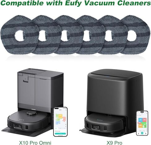 أقمشة الممسحة الكهربائية المتوافقة مع مكانس الروبوت eufy X10 Pro Omni وeufy X9 Pro: 6 قطع من أقمشة التنظيف المصنوعة من الألياف الدقيقة القابلة للغسل، مجموعة ملحقات أجزاء لمنظف الروبوت in Kuwait