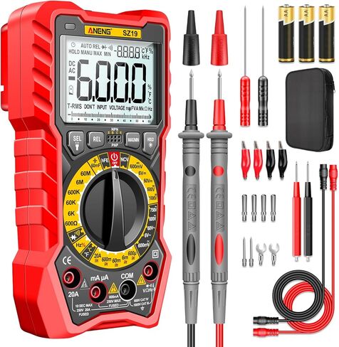 جهاز اختبار رقمي متعدد ANENG 6000 عدد TRMS مقياس الفولتميتر التلقائي، مقياس أوم أمبير يقيس NCV، تيار تيار متردد/تيار مستمر، الجهد الكهربي، الاستمرارية، المقاومة، السعة، الثنائيات، دورة العمل، درجة الحرارة in Kuwait