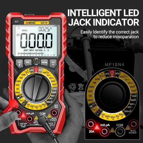 جهاز اختبار رقمي متعدد ANENG 6000 عدد TRMS مقياس الفولتميتر التلقائي، مقياس أوم أمبير يقيس NCV، تيار تيار متردد/تيار مستمر، الجهد الكهربي، الاستمرارية، المقاومة، السعة، الثنائيات، دورة العمل، درجة الحرارة in Kuwait