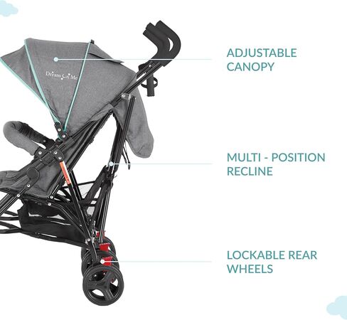 Dream On Me Volgo Twin Baby Stroller, Compact Side-by-Side Double Umbrella Stroller, 5-Point Safety Harness, Adjustable Canopy, Storage Basket & Travel-Friendly Fold, Black in Saudi Arabia