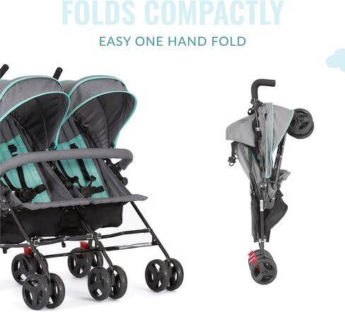 Dream On Me Volgo Twin Baby Stroller, Compact Side-by-Side Double Umbrella Stroller, 5-Point Safety Harness, Adjustable Canopy, Storage Basket & Travel-Friendly Fold, Black in Saudi Arabia