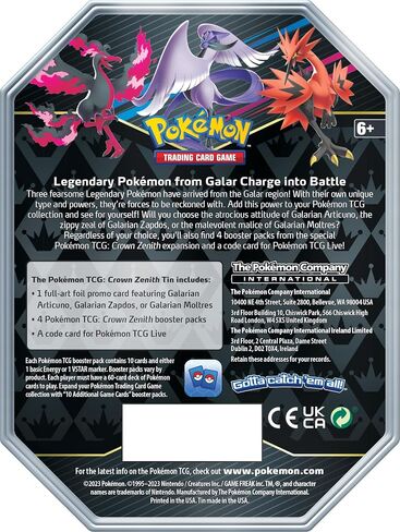 Pokémon TCG: Crown Zenith Tin – Galarian Zapdos (1 Foil Card & 5 Booster Packs) in Saudi Arabia