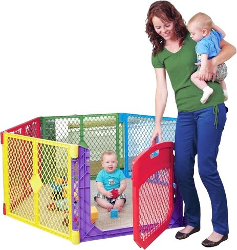 Toddleroo by North States Superyard 6 Panel Baby Play Yard. Playpen or Extra Wide Baby Gate, Wall Mount Kit Included. Made in USA. 38.5" - 201" wide, 5.5 ft corner to corner play yard (26" tall, Gray) in Saudi Arabia