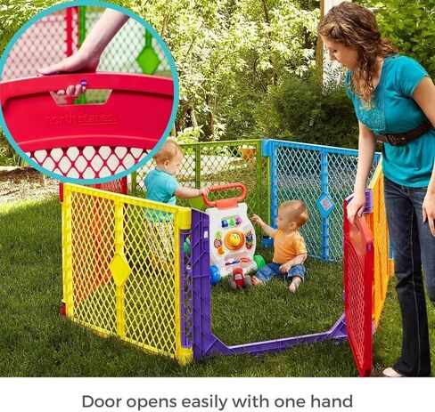 Toddleroo by North States Superyard 6 Panel Baby Play Yard. Playpen or Extra Wide Baby Gate, Wall Mount Kit Included. Made in USA. 38.5" - 201" wide, 5.5 ft corner to corner play yard (26" tall, Gray) in Saudi Arabia