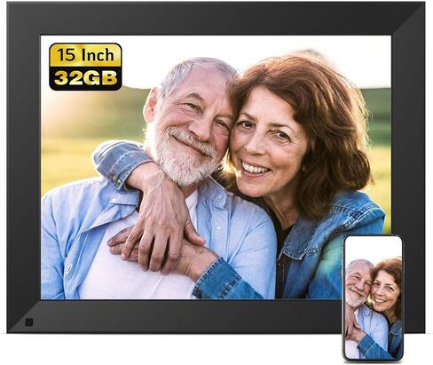 إطار صورة رقمي كبير مقاس 14 بوصة من NexFoto بسعة 32 جيجابايت مع جهاز تحكم عن بعد، وإطار خشبي للصور الرقمية WiFi مع شاشة تعمل باللمس IPS، وسهل مشاركة الصور أو مقاطع الفيديو عبر التطبيق، هدية للأجداد in Kuwait