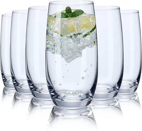 CUKBLESS Drinking Glasses Set of 6, Crystal Highball Water Glasses, Glass Cups for Water, Juice, Beverage, Mojito, Mixed Drinks, Cocktail Glass Set-15 Oz in Saudi Arabia