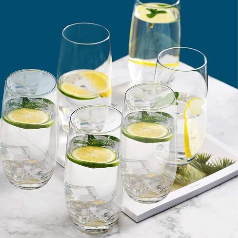 CUKBLESS Drinking Glasses Set of 6, Crystal Highball Water Glasses, Glass Cups for Water, Juice, Beverage, Mojito, Mixed Drinks, Cocktail Glass Set-15 Oz in Saudi Arabia