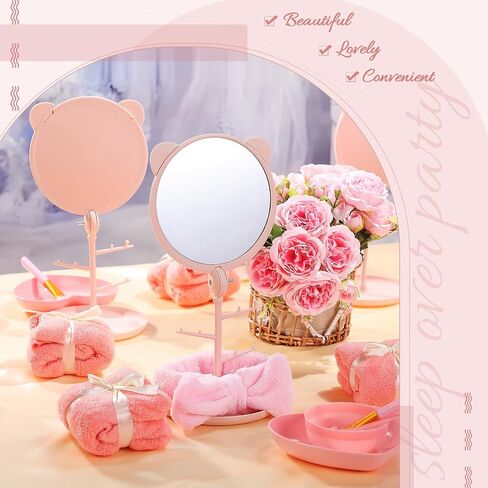 8 Pcs Spa Party Mirrors Bulk Pink Spa Party Supplies for Women Sleepover Party Favors Table Makeup Mirror with Stand for Spa Party Sleepover Party Slumber Birthday Party Gifts in Saudi Arabia