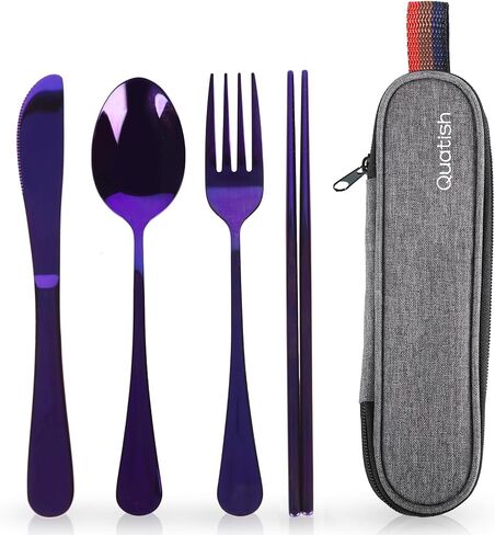 Travel Utensils with Case, Quatish Portable Silverware Set for Work, Stainless Steel Reusable Travel Cutlery Set, Fork and Spoon Set for Camping, Picnic, Gadgets, Lunch Box for Men, Black in Kuwait