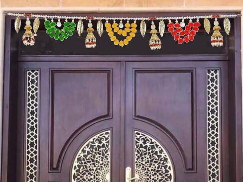 Fancy Toran For Pooja Room Bandarwal Toranam For Main Door/Wall Hanging Diwali Decoration Pompom Toran Multicolor (37 Inches X 5 Inches) in Kuwait