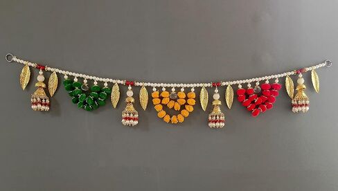 Fancy Toran For Pooja Room Bandarwal Toranam For Main Door/Wall Hanging Diwali Decoration Pompom Toran Multicolor (37 Inches X 5 Inches) in Kuwait
