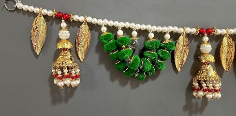 Fancy Toran For Pooja Room Bandarwal Toranam For Main Door/Wall Hanging Diwali Decoration Pompom Toran Multicolor (37 Inches X 5 Inches) in Kuwait
