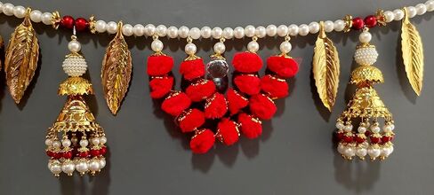 Fancy Toran For Pooja Room Bandarwal Toranam For Main Door/Wall Hanging Diwali Decoration Pompom Toran Multicolor (37 Inches X 5 Inches) in Kuwait