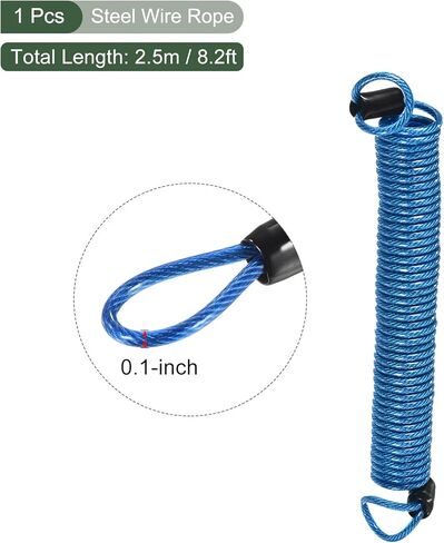 YOKIVE 1 Pcs Security Steel Cables, Coated Baggage Spring Lock Wire Rope with Double Loop | Great for Luggage, Bicycles, Doors (Blue, 2.5mmx2.5m) in Saudi Arabia