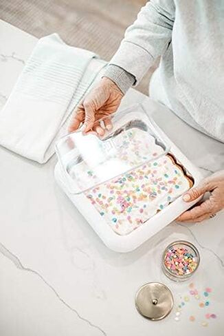 Fancy Panz, Serving Tray for Food, Made in the USA Foil Pan Carrier, Stackable Aluminum Pan Holders, 8x8 Travel Casserole Carrier With 1 Disposable Foil Pan & Serving Spoon, White in Saudi Arabia