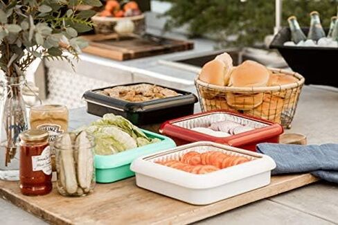 Fancy Panz, Serving Tray for Food, Made in the USA Foil Pan Carrier, Stackable Aluminum Pan Holders, 8x8 Travel Casserole Carrier With 1 Disposable Foil Pan & Serving Spoon, White in Saudi Arabia