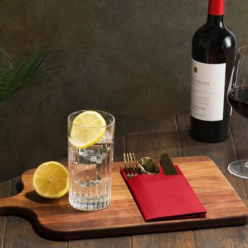 50-Pack Disposable Linen-Feel Dinner Napkins with Built-in Flatware Pocket, BRIGHT RED Prefolded Cloth Like Paper Napkins For Christmas, Dinner, Wedding Or Party [Silverware NOT Included] in Saudi Arabia