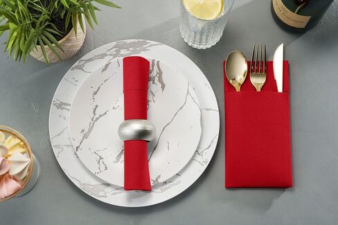 50-Pack Disposable Linen-Feel Dinner Napkins with Built-in Flatware Pocket, BRIGHT RED Prefolded Cloth Like Paper Napkins For Christmas, Dinner, Wedding Or Party [Silverware NOT Included] in Saudi Arabia